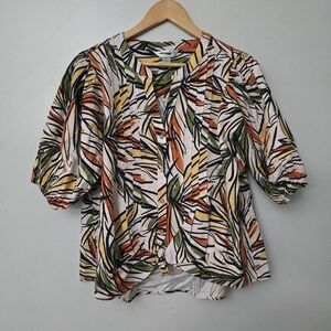 Christopher & Banks Women Button-Up Shirt Size PXL Tropical Resortwear Linen